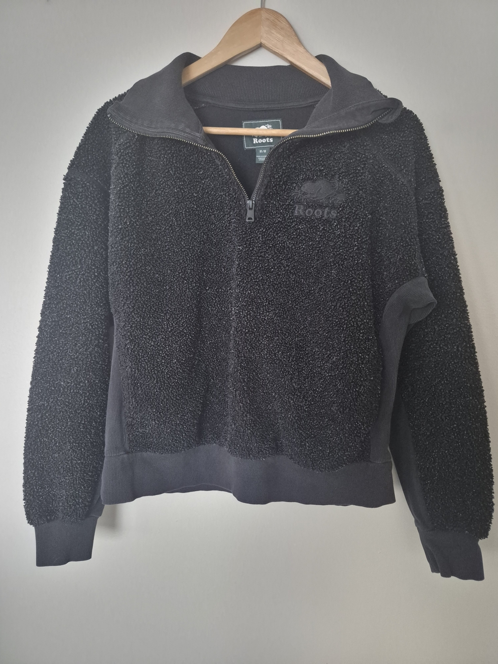 Roots Black Sherpa Cowl Half-Zip Pullover